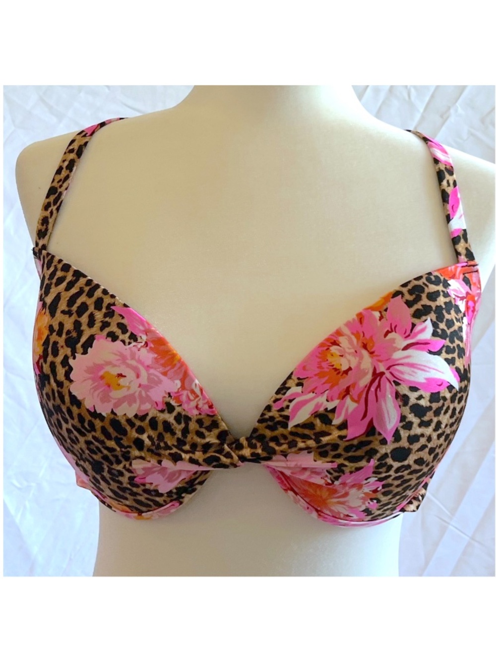 Victoria's Secret Bombshell Push Up Leopard Floral Bikini Top 36DD